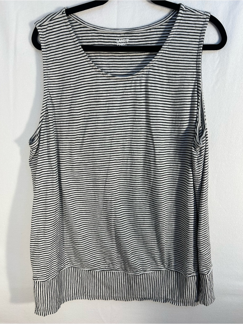 Lands' End Black & White Striped Scoop Neck Tank